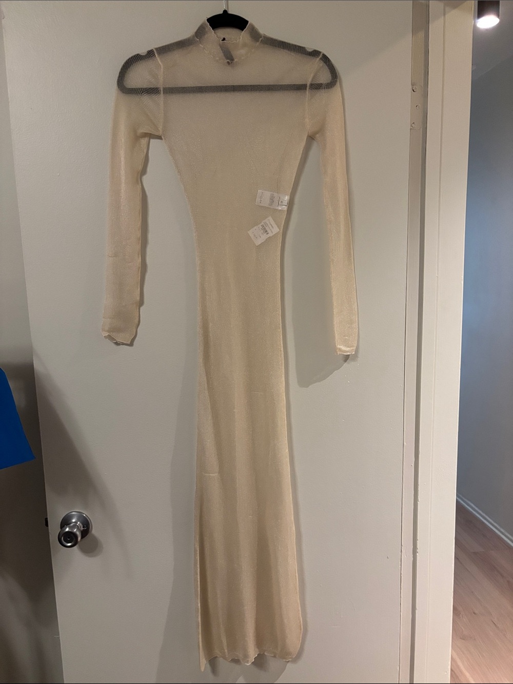 Mugler Sheer Long-Sleeve Maxi Dress in Cream